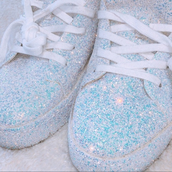 pink glitter backless platform sneakers